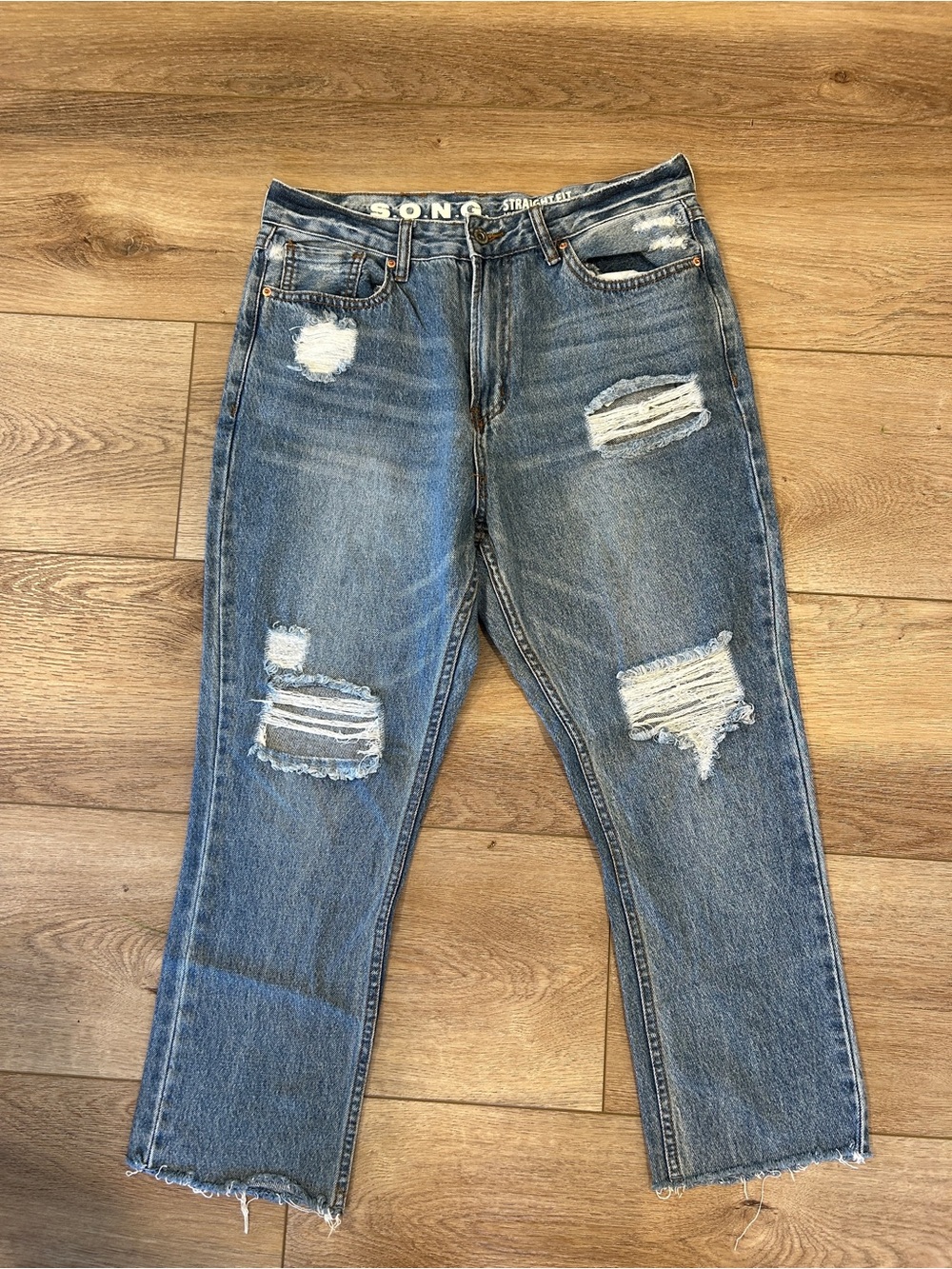 SONG high rise Distressed Straight-Leg Women’s Jeans - Blue